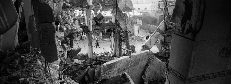 Gaza Strip January 23, 2009, destroyed multi-level apartment building from inside. Many people died in the F-16 attack during Operation Cast Lead.