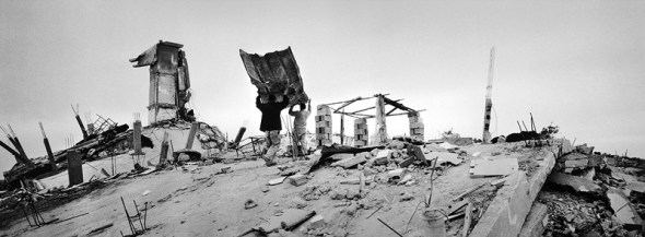 Gaza Strip January 25, 2009, two men are building a shelter on their  destroyed house in the area of Hai-Al-Salam. This neighborhood approximately 4 km from the Israeli border was almost completely destroyed.