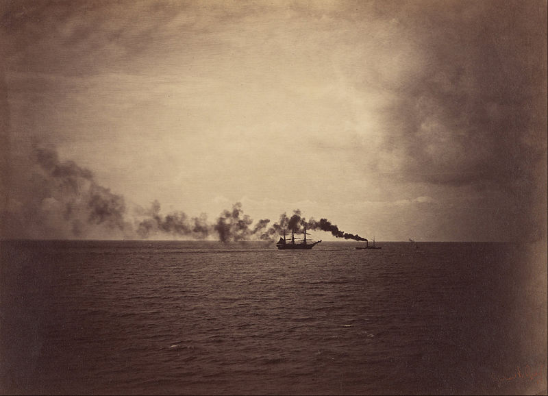 Gustave Le Gray - Paisaje marino con velero y remolcador, 1857